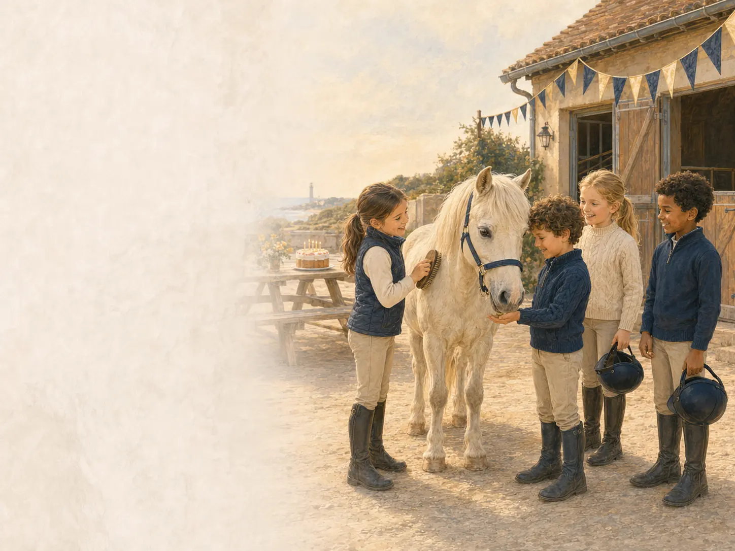 Un anniversaire au centre équestre avec un enfant et un poney